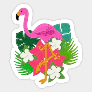 Felt Look Pink Flamingo and Tropical Leaves | Cherie's Art Original (c)2020 Sticker